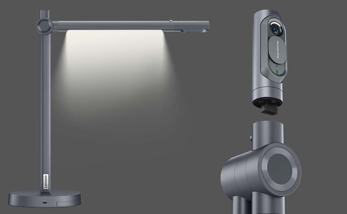 The Lenovo Go Desk Station 4K webcam with light, hub, and charging station