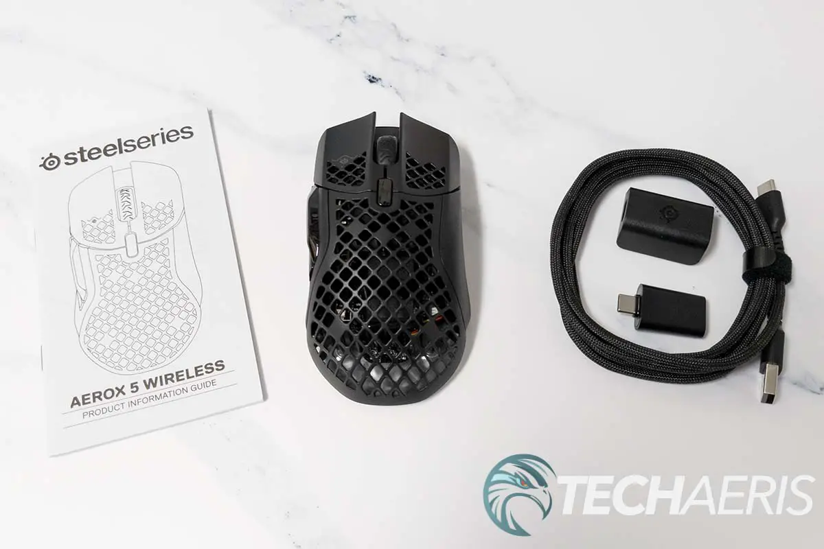 What's included with the SteelSeries Aerox 5 Wireless gaming mouse