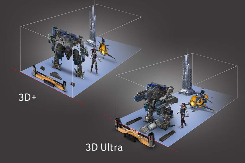 Rendering showing the difference between TrueGame 3D+ and 3D Ultra