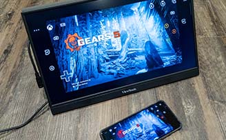 The ViewSonic VX1755 Portable Gaming Monitor connected to an Android smartphone