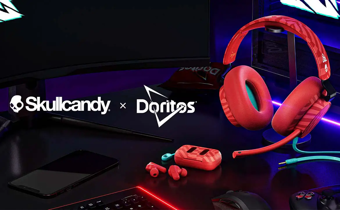 The Skullcandy x Doritos limited-edition SLYR multi-platform gaming headset and Dime 2 true wireless earbuds