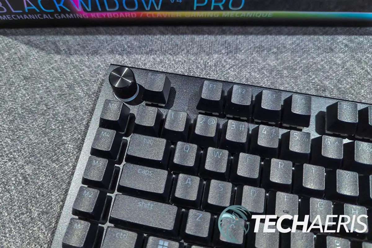 The Razer Command Dial sits in the upper left corner of the Razer BlackWidow V4 Pro mechanical gaming keyboard