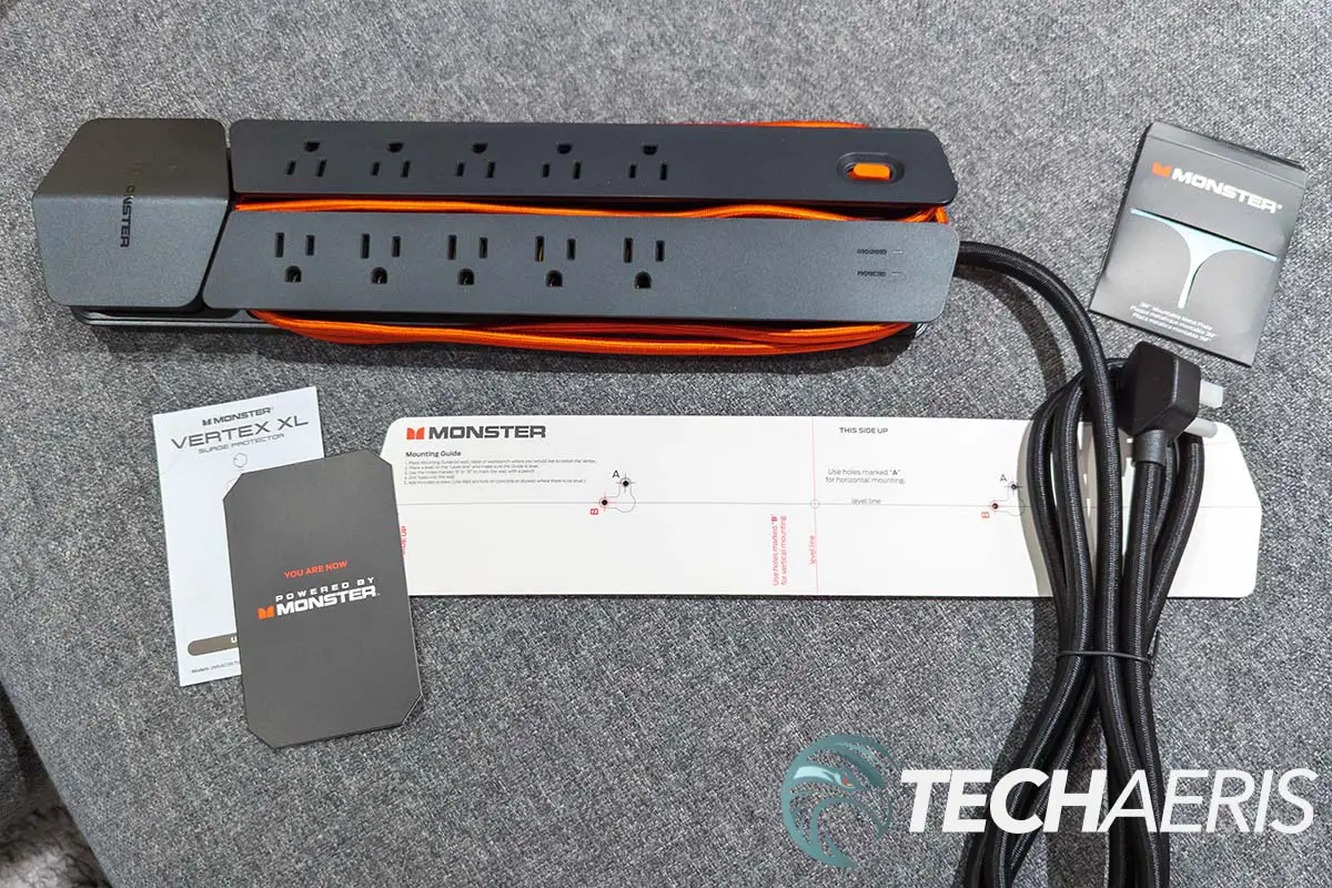 What's included with the Monster Power Center Vertex XL surge protector with detachable USB power hub