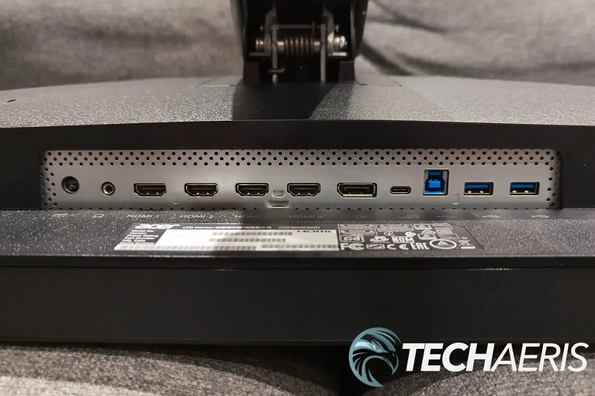 The ports on the bottom back of the Acer Predator X32 FP Mini-LED Gaming Monitor