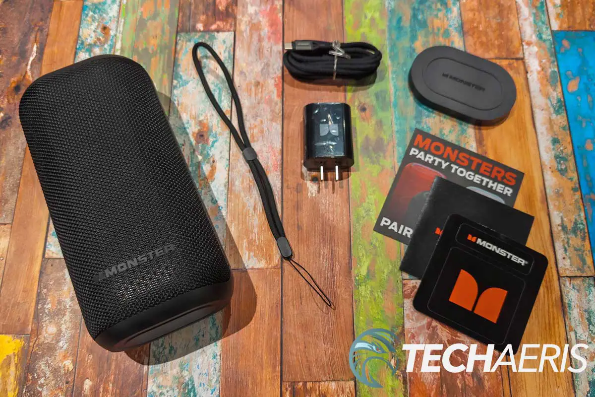 What's included with the Monster DNA Max portable Bluetooth speaker with wireless charging