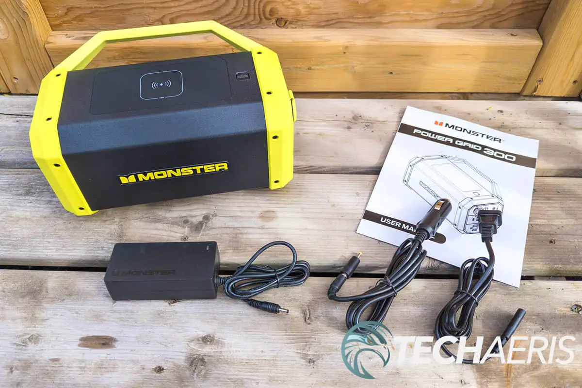 What's included with the Monster Power Grid 300 portable power station