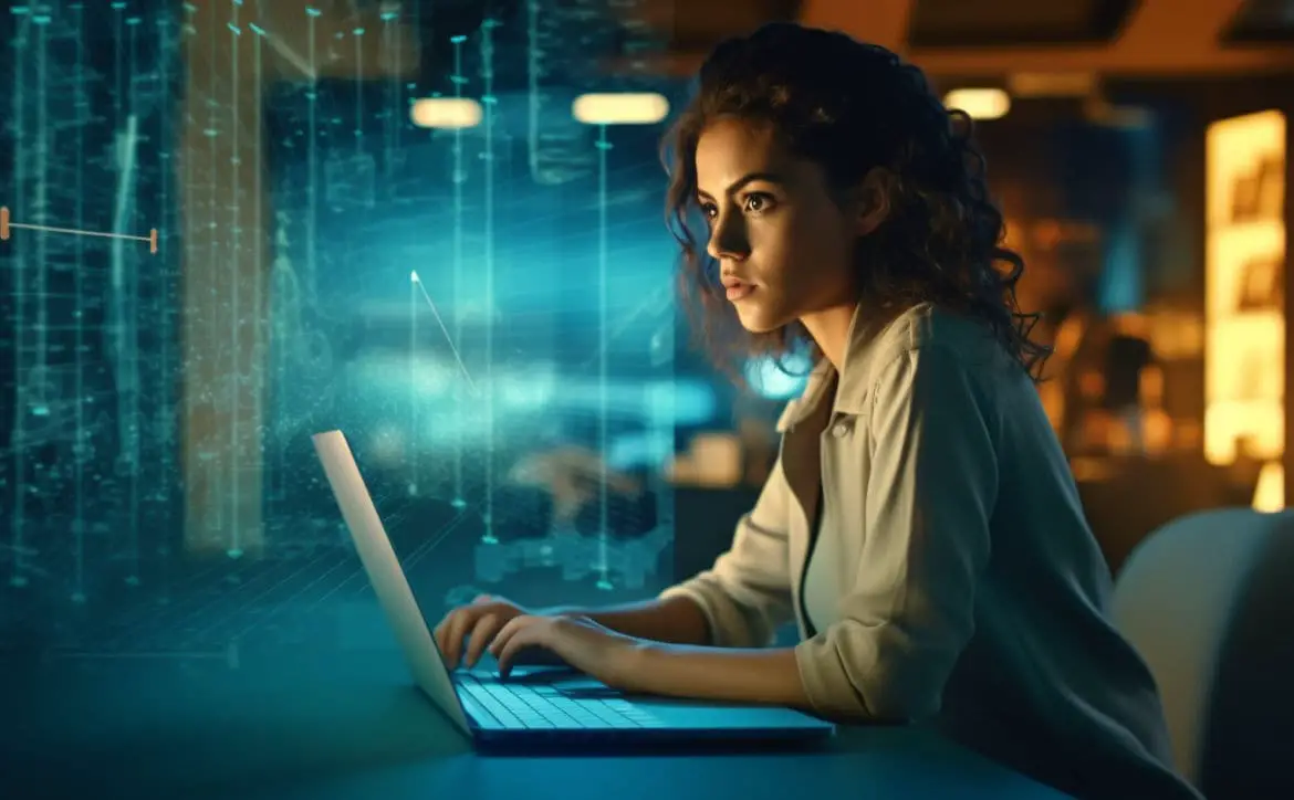 data tech analyze computer woman business technology laptop