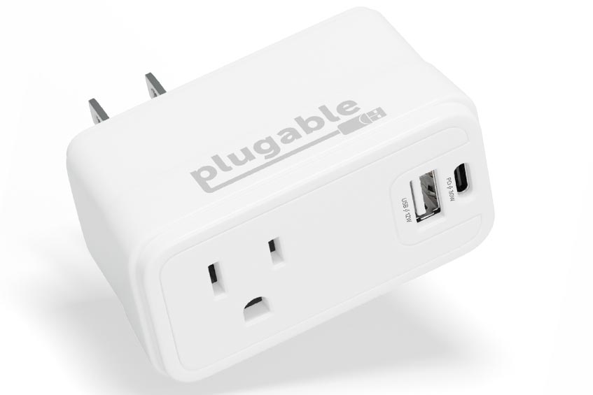 The Plugable 32W USB-C & USB-A Charger with AC Power Outlet