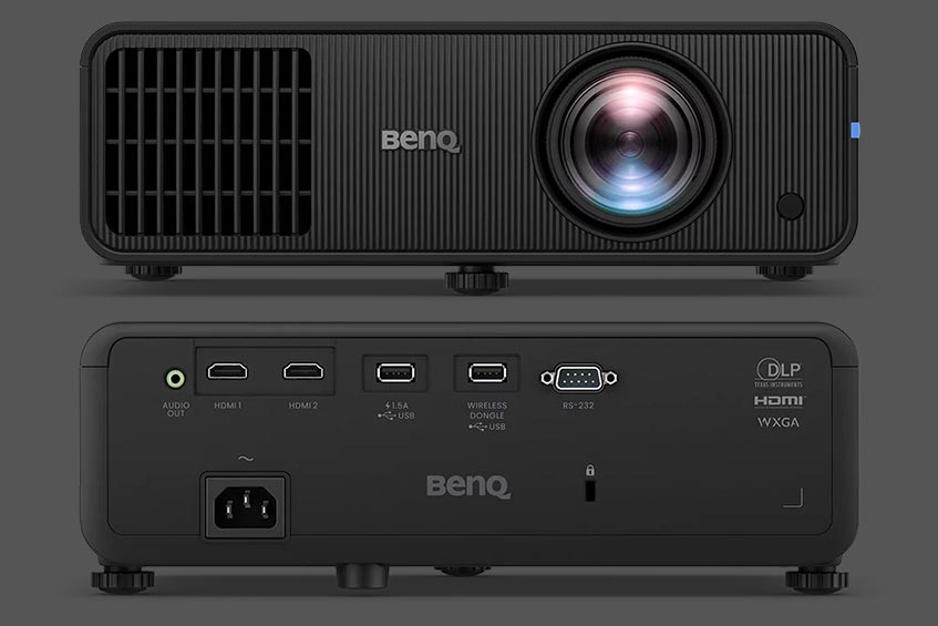 Front and back view of the BenQ LW600ST 4LED short throw projector