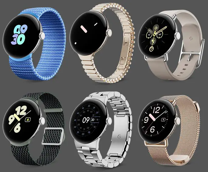 Some of the many bands available for the Pixel Watch 2