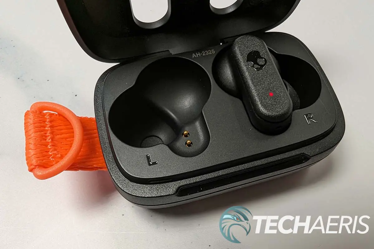 The Skullcandy Dime 3 true wireless earbuds inside the included charging/carry case