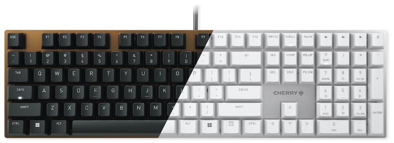 The CHERRY MX KC 200 MX mechanical keyboard is available in black/bronze or white/silver