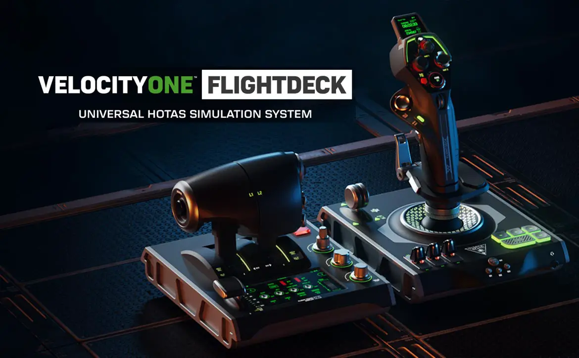 The Turtle Beach VelocityOne Flightdeck HOTAS (Hands-On Throttle And Stick) flight simulation control system