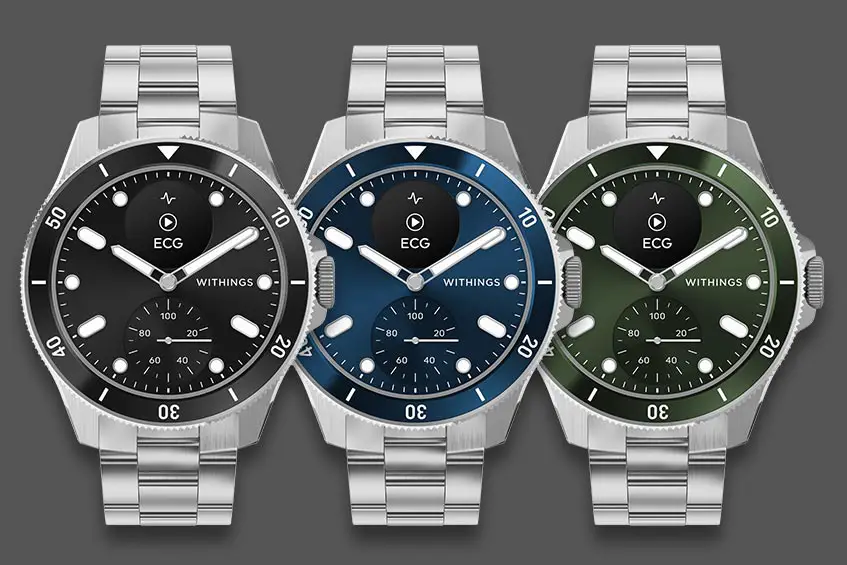 The Withings ScanWatch Nova hybrid luxury smartwatch is available with three different face colours