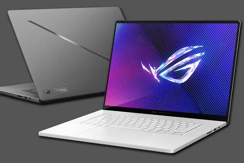 The ASUS ROG Zephyrus G16 gaming laptop with OLED display comes in white and gray colourways