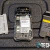 The removable battery on the Panasonic Toughbook N1 smartphone