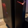Front view of the Acer Nitro 50 gaming desktop when powered on