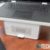 The Kensington FreshView Wellness Monitor Stand with included air purifier used as a laptop stand