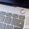The power button/fingerprint scanner on the Huawei MateBook X Pro laptop