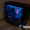 The HP OMEN 30L gaming desktop with RGB lighting turned on