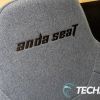 The branding stitched on the Anda Seat T-Pro 2 gaming chair