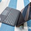 The Lenovo ThinkPad X12 Detachable Windows tablet 2-in-1 laptop computer with the Folio keyboard attached