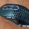 Left side of the Mountain Makula 67 gaming mouse with RGB LEDs on