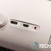 The ports and mic mute switch on the side of Samsung's The Freestyle portable projector
