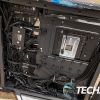 The right side of the CLX Gaming CLX RA gaming desktop with cable management doors opened