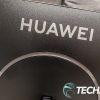 The Huawei branding on the Huawei MateView GT ultrawidescreen curved gaming monitor