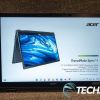 The Acer TravelMate Spin P4 2-in-1 convertible laptop in tablet mode