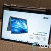 The Acer TravelMate Spin P4 2-in-1 convertible laptop in tent mode