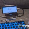 The Plugable UDS-7IN1 USB-C Phone Stand Docking Station with keyboard and mouse attached to a Huawei P40 Pro Android smartphone