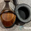 The outer wooden earcup and inside of the leather ear pad on the SIVGA Robin Hi-Fi wired headphones