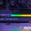 The Seagate Lightsaber Legends Special Edition FireCuda PCIe Gen4 NVMe SSD installed in a computer with multi-colour RGB LEDs lit
